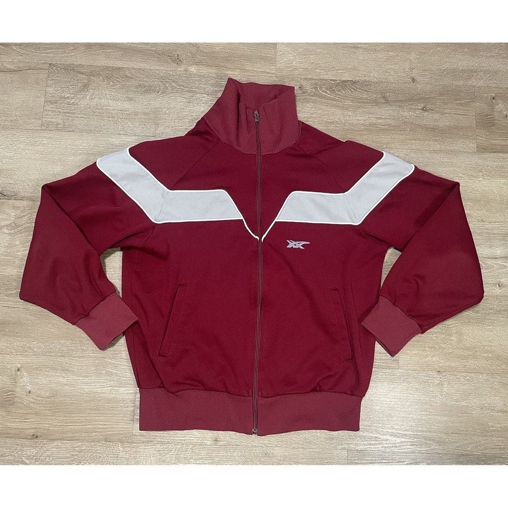 VTG Asics Track Jacket Mens Sz M Red Gray Made In USA Tennis Core Full Zip